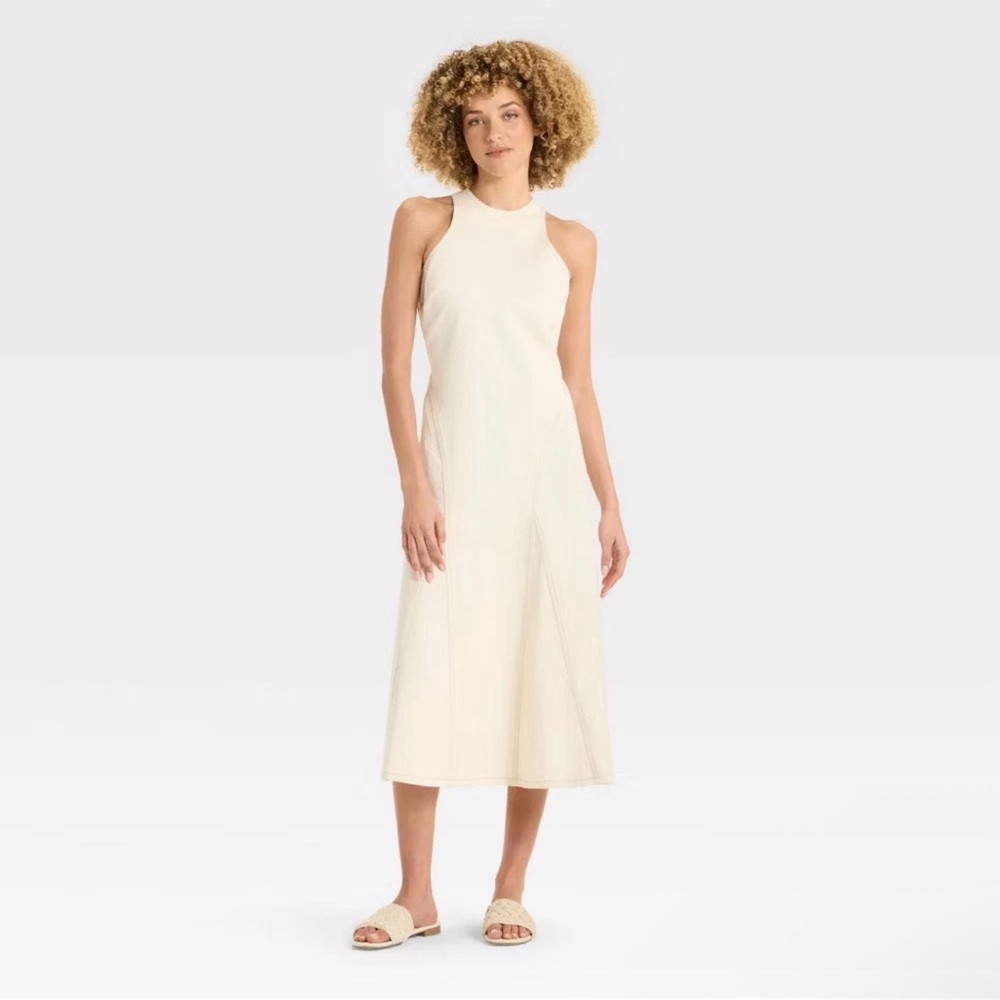 NWOT Furure Collective white Sleeveless denim Dress fit &flare midi size 6 - Picture 3 of 4